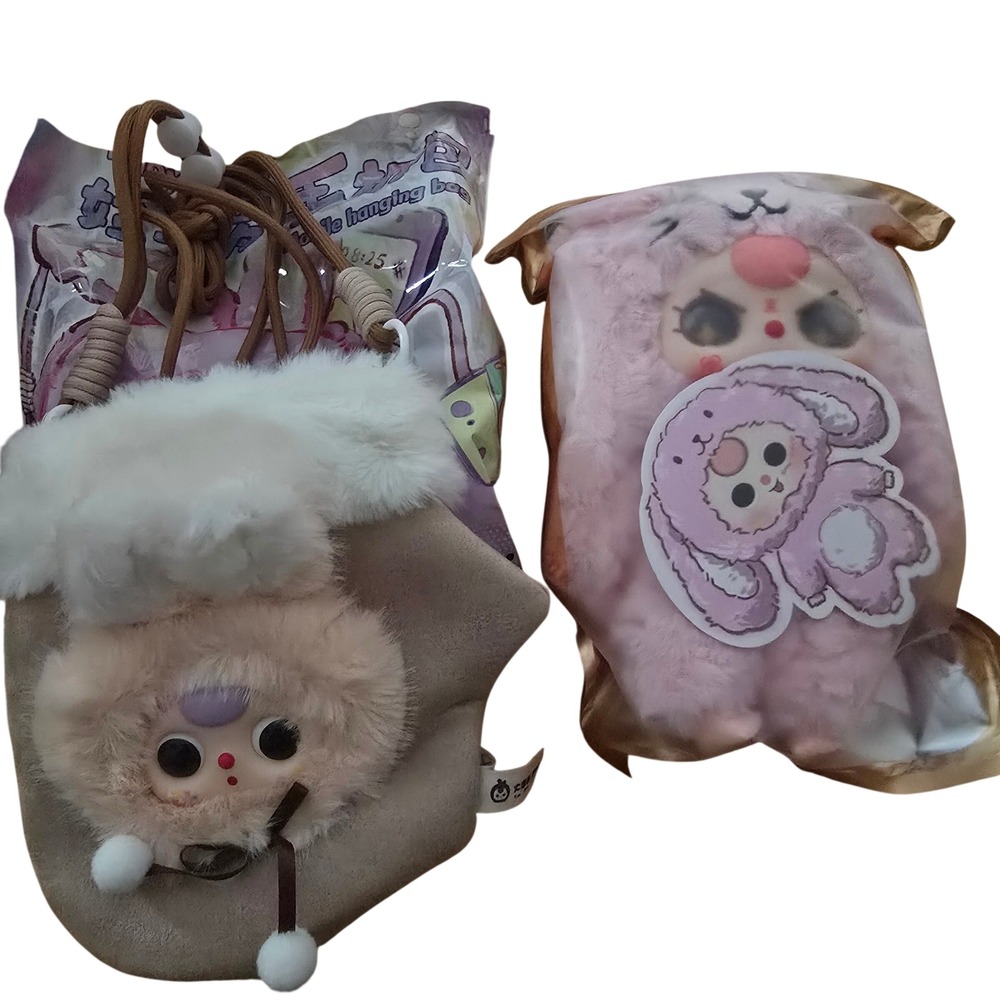Baby Three Mobile Hanging Bag Pink Bunny Plush Pouch Kawaii Wristlet Accessory